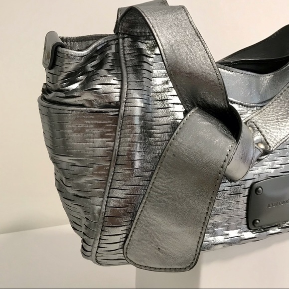 Authentic ⭐️ JIMMY CHOO ⭐️ Woman’s Silver / Metallic Leather Hobo Shoulder Bag - Picture 15 of 17